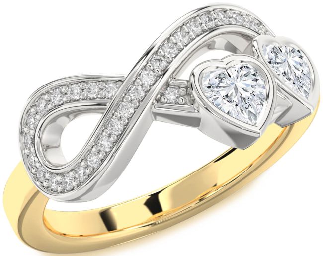 Diamond Gold Silver Infinity Two Heart Ring