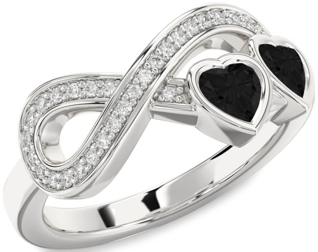 Black Diamond Silver Infinity Two Heart Ring