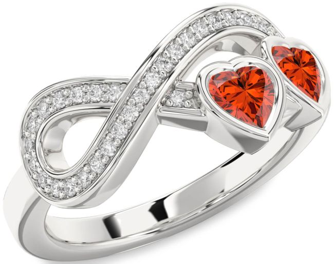 Diamond Fire Opal Silver Infinity Two Heart Ring