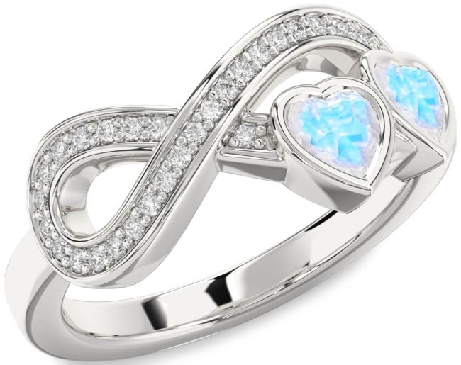Diamond Moonstone Silver Infinity Two Heart Ring