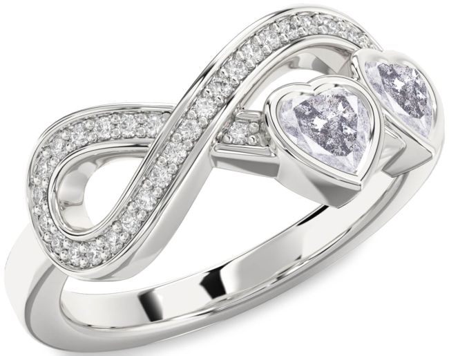 Salt & Pepper Diamond Silver Infinity Two Heart Ring