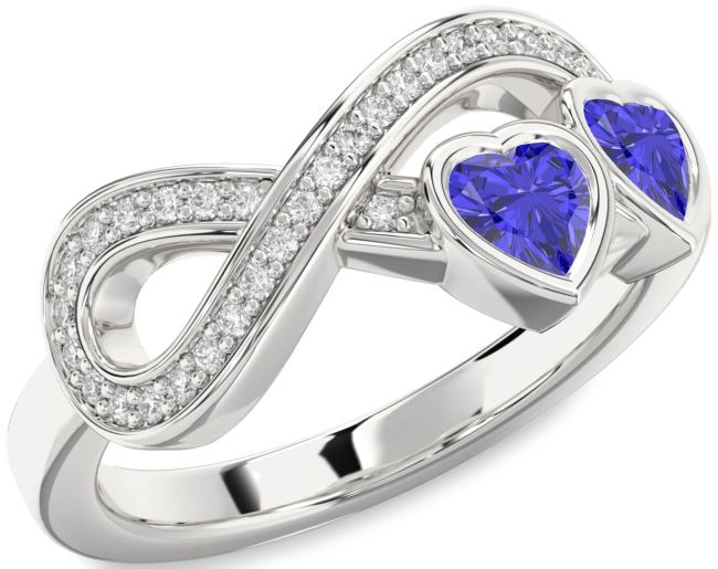 Diamond Tanzanite Silver Infinity Two Heart Ring