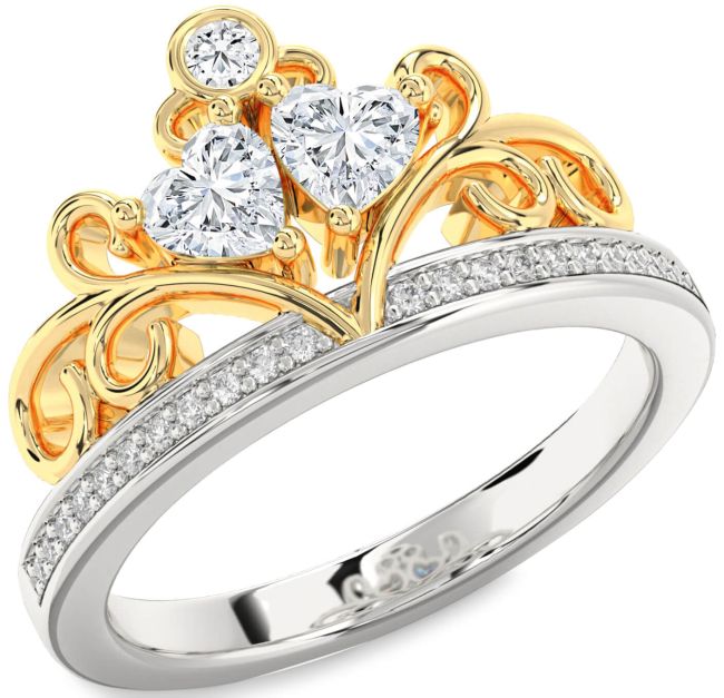 Diamond Gold Silver Two Heart Ring