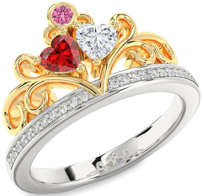 Diamond Silver & 10K gold Two Heart Mother's Ring