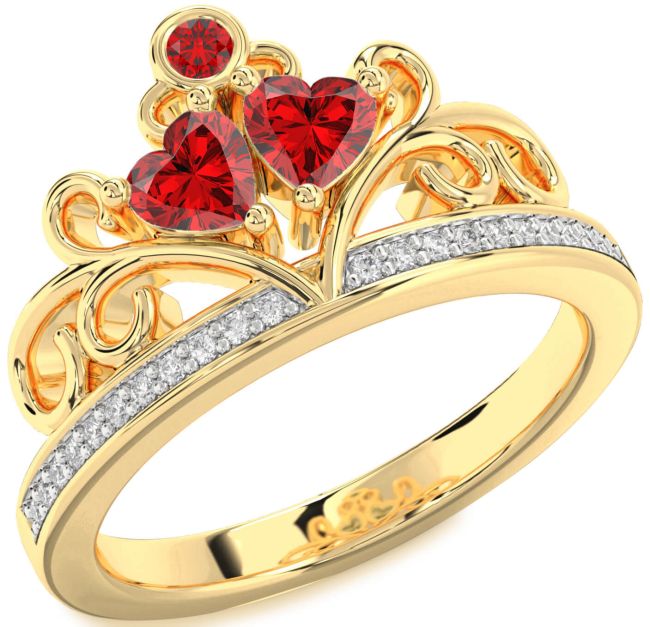 Diamond Ruby Gold Silver Two Heart Birthstone Ring