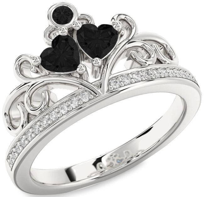 Black Diamond Silver Two Heart Ring