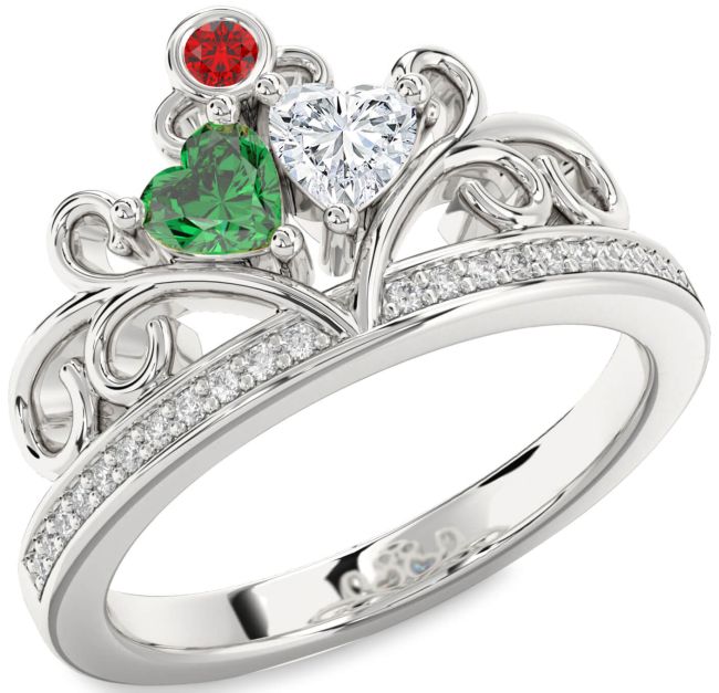 Diamond Silver Two Heart Mother's Ring