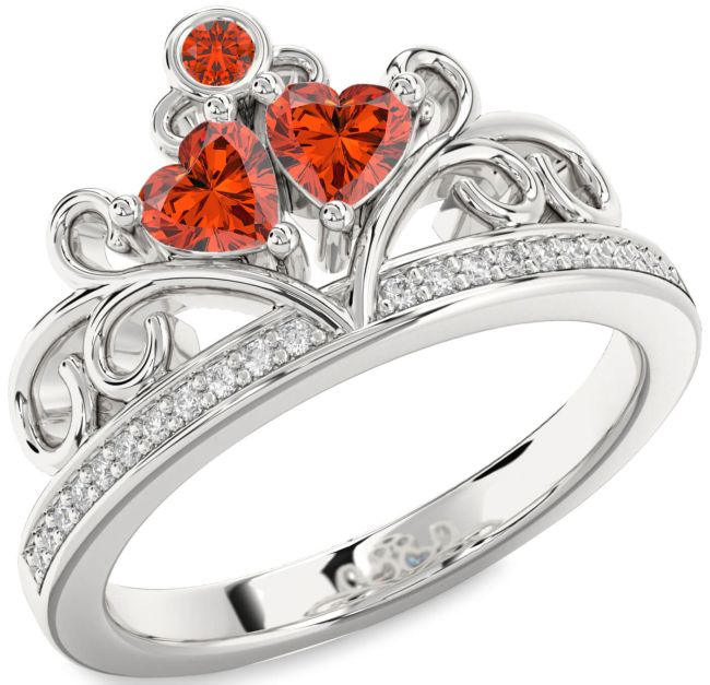 Diamond Fire Opal Silver Two Heart Ring