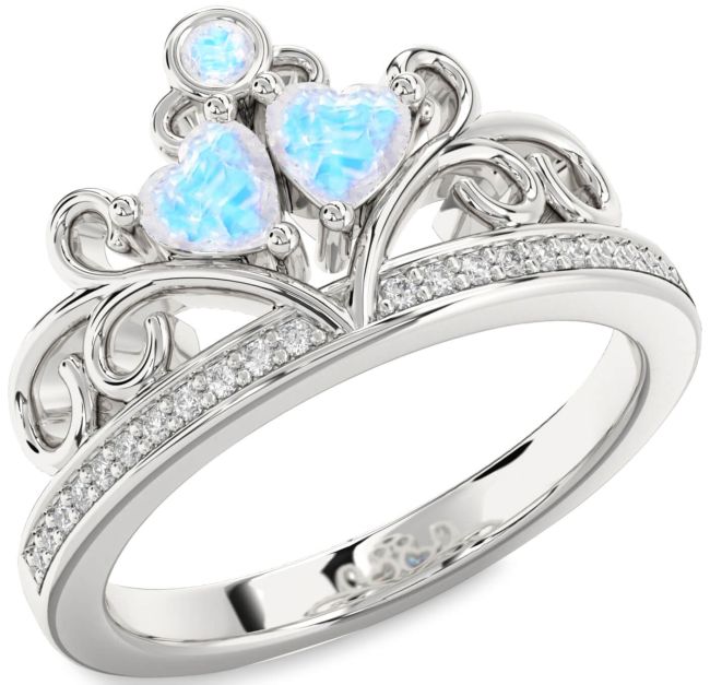 Diamond Moonstone Silver Two Heart Ring