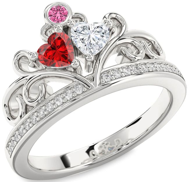 Diamond Silver Two Heart Mother's Ring