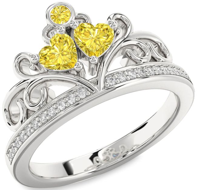 Yellow Diamond Silver Two Heart Ring