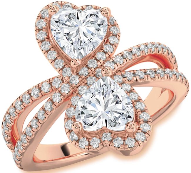 Diamond Rose Gold Heart Two Stone Ring