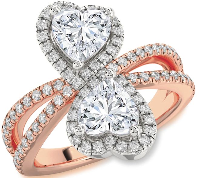 Diamond Platinum & Rose Gold Heart Two Stone Ring