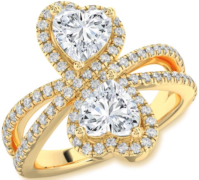 Diamond Gold Heart Two Stone Ring