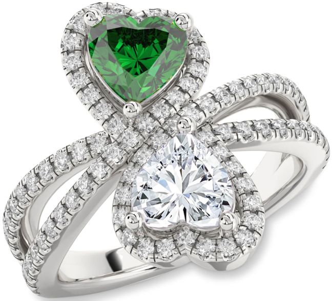 Diamond Silver Heart Two Stone Promise Ring