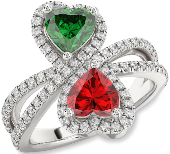 Diamond Silver Heart Two Stone Promise Ring