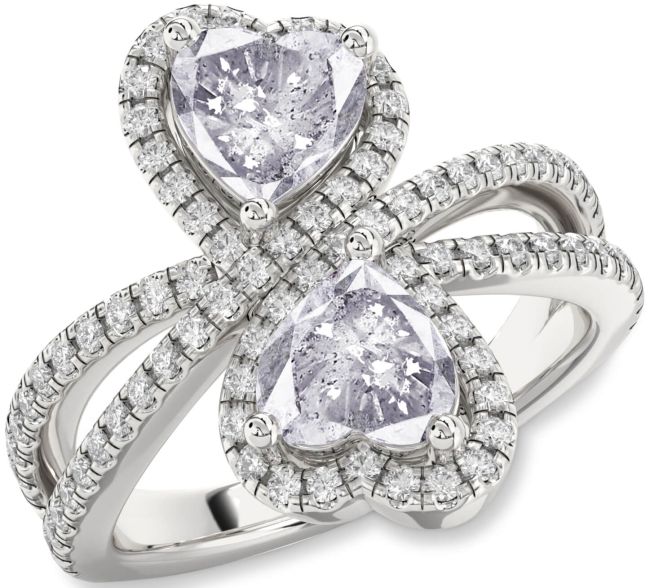 Salt & Pepper Diamond Silver Heart Two Stone Ring