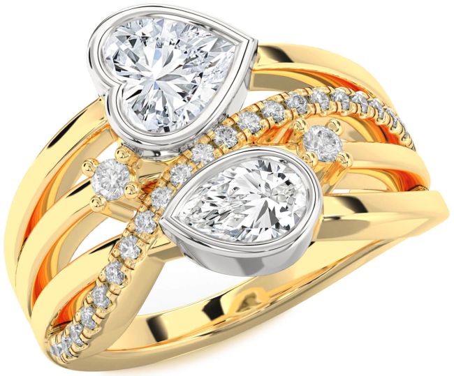 Diamond Gold Silver Heart Three Stone Ring