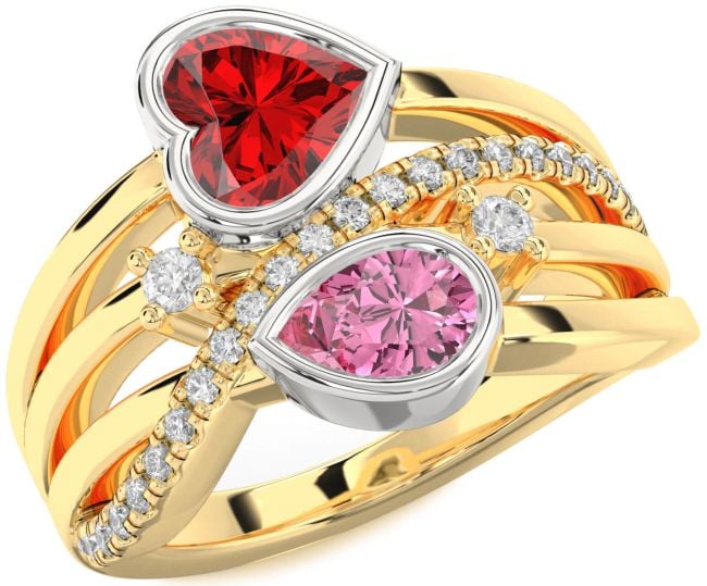 Diamond White Yellow Gold Heart Three Stone Promise Ring