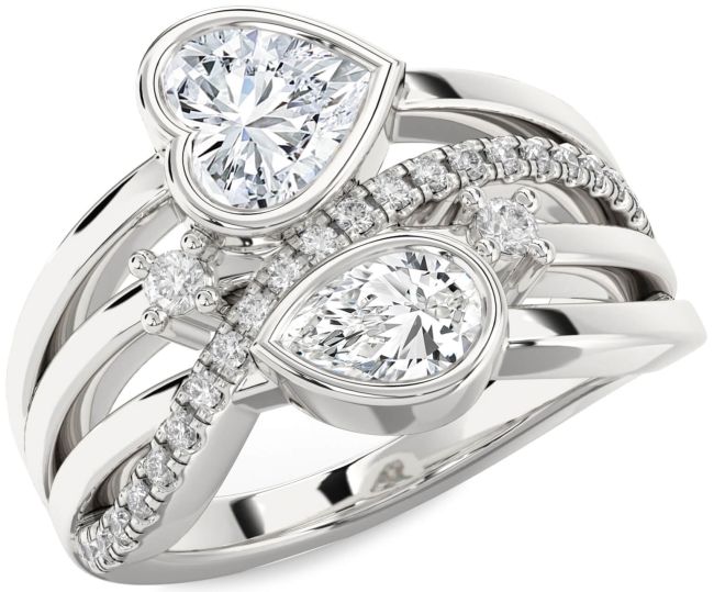 Diamond Platinum Heart Three Stone Ring