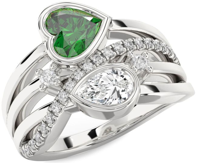 Diamond Silver Heart Three Stone Promise Ring