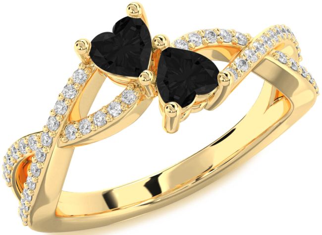 Black Diamond Gold Infinity Two Heart Ring