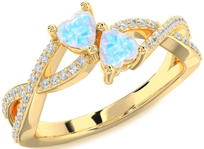Diamond Moonstone Gold Infinity Two Heart Ring