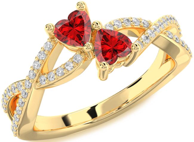 Diamond Ruby Gold Infinity Two Heart Birthstone Ring