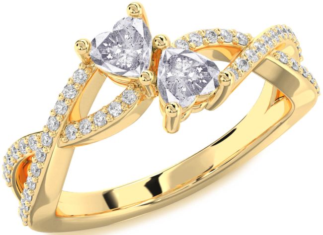 Salt & Pepper Diamond Gold Infinity Two Heart Ring