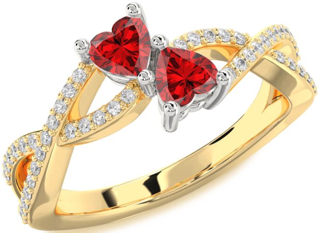 Diamond Ruby Gold Silver Infinity Two Heart Birthstone Ring