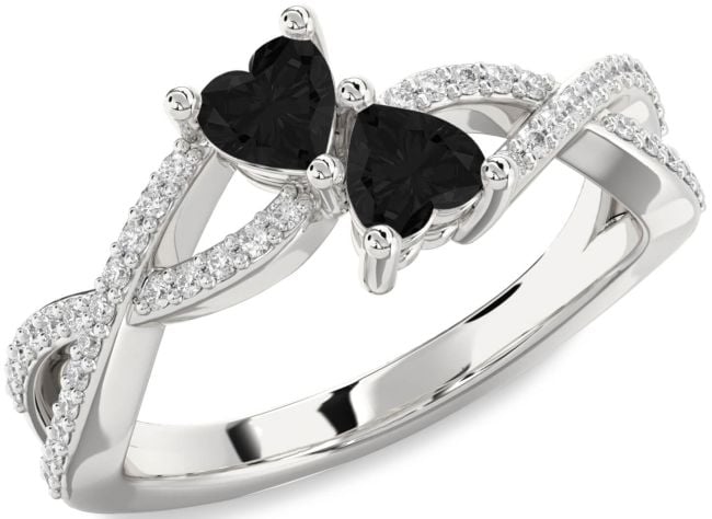 Black Diamond Silver Infinity Two Heart Ring