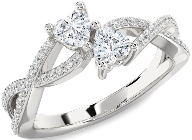 Diamond Silver Infinity Two Heart Ring