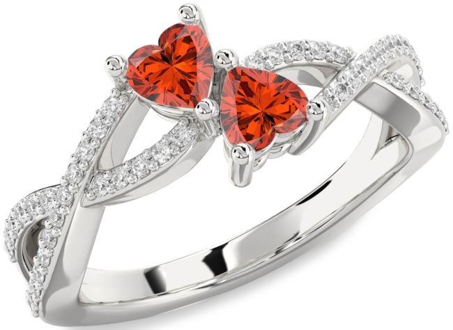 Diamond Fire Opal Silver Infinity Two Heart Ring
