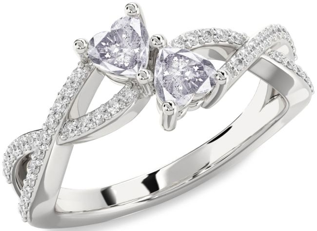 Salt & Pepper Diamond Silver Infinity Two Heart Ring