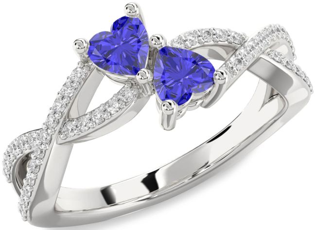 Diamond Tanzanite Silver Infinity Two Heart Ring