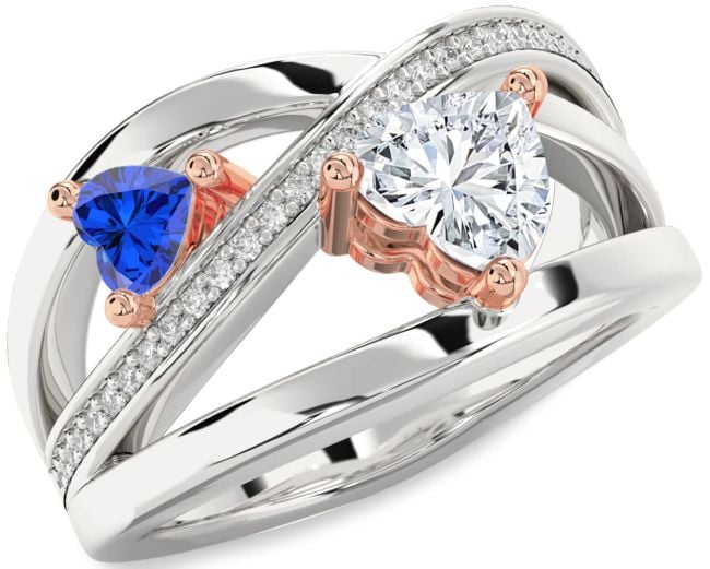 Diamond Silver & 10K Rose Gold Two Heart Promise Ring