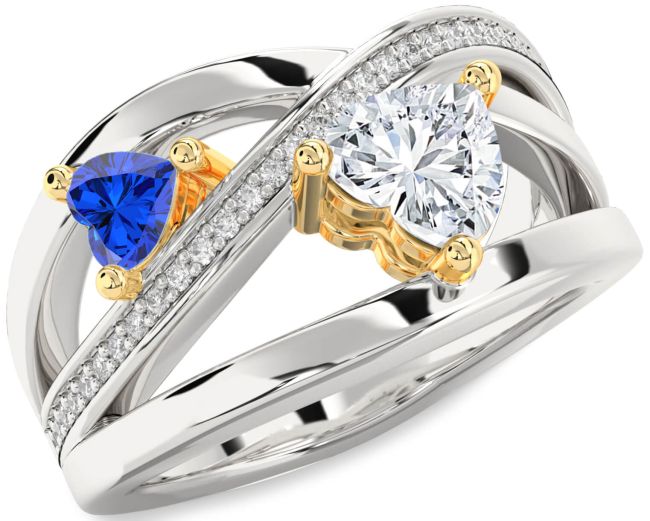 Diamond Gold Silver Two Heart Promise Ring
