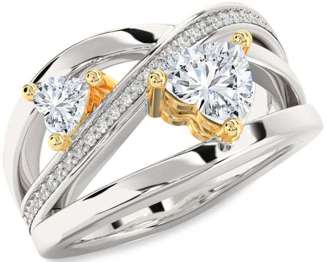 Diamond Silver & 10K gold Two Heart Ring