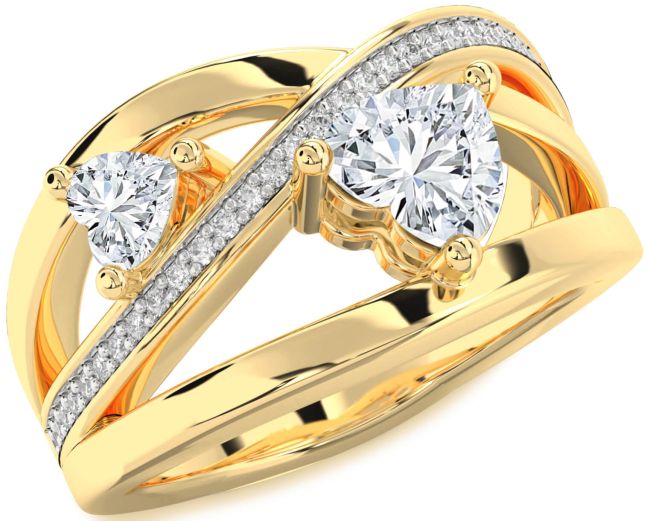 Diamond Gold Two Heart Ring