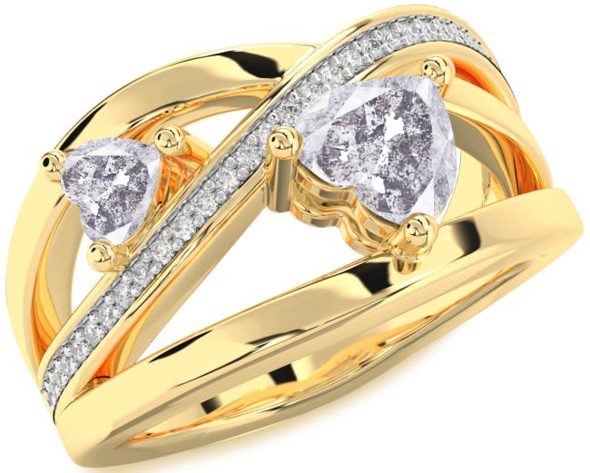 Salt & Pepper Diamond Gold Two Heart Ring