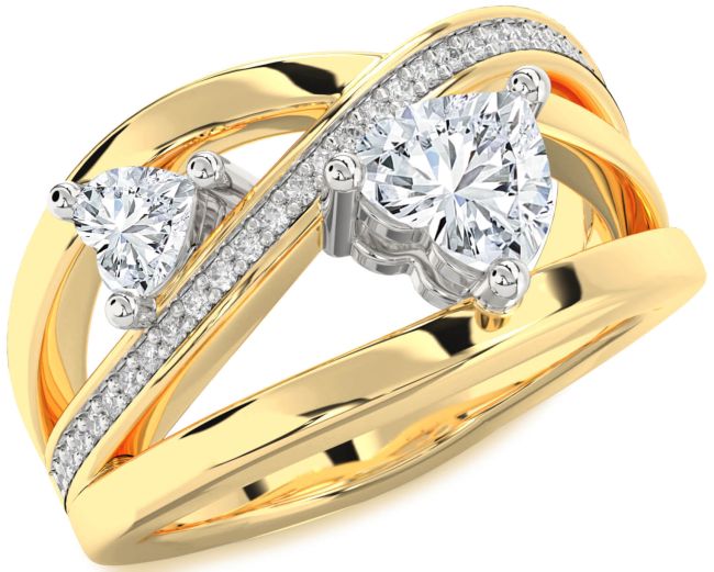 Diamond Platinum & Yellow Gold Two Heart Ring