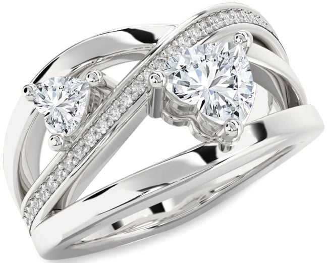 Diamond Platinum Two Heart Ring