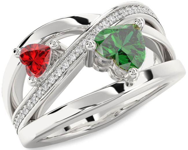 Diamond Silver Two Heart Promise Ring