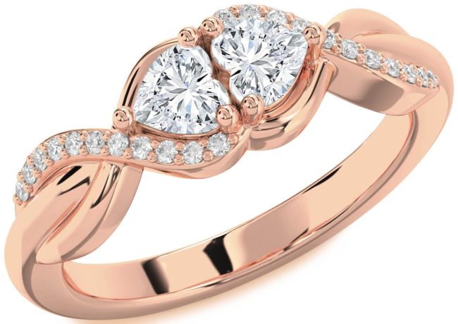 Diamond Rose Gold Knot Two Heart Ring