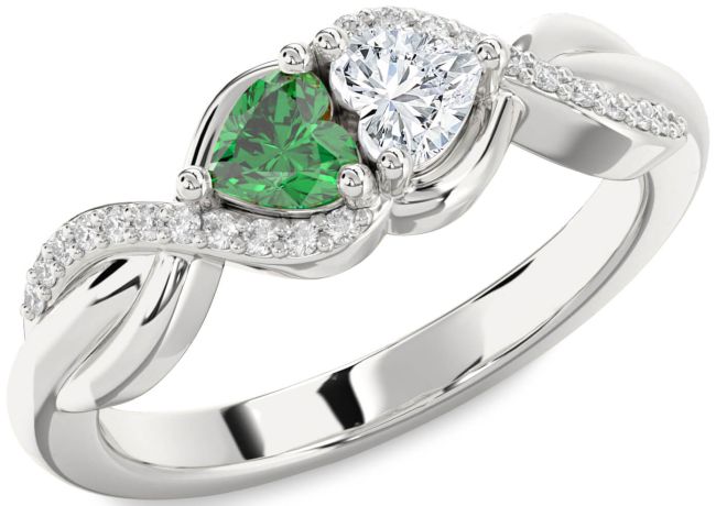 Diamond Silver Knot Two Heart Promise Ring