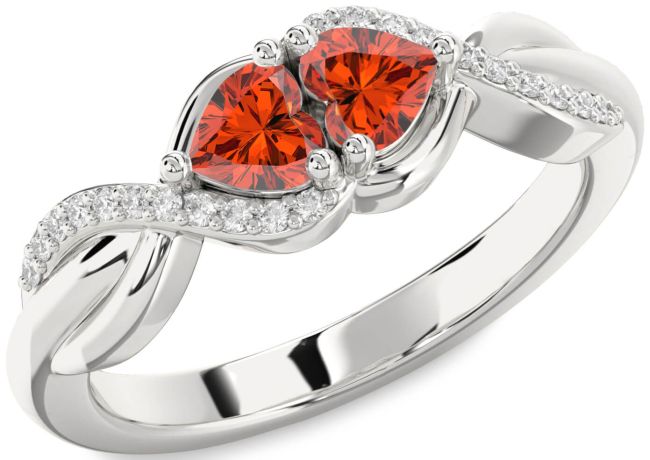 Diamond Fire Opal Silver Knot Two Heart Ring