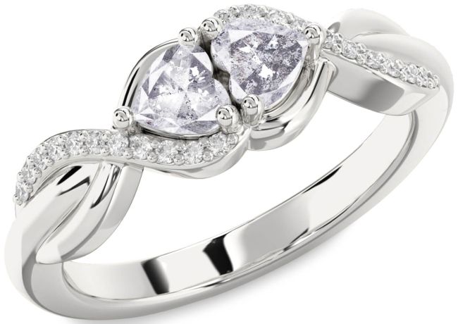 Salt & Pepper Diamond Silver Knot Two Heart Ring