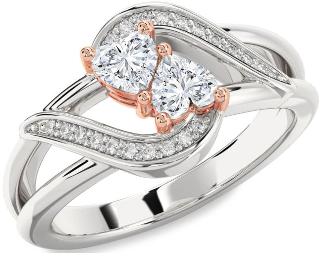 Diamond White Rose Gold Two Heart Ring