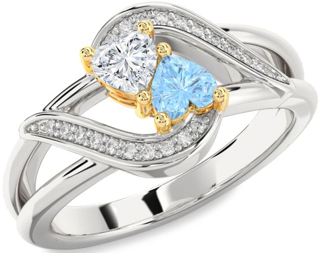 Diamond Gold Silver Two Heart Promise Ring