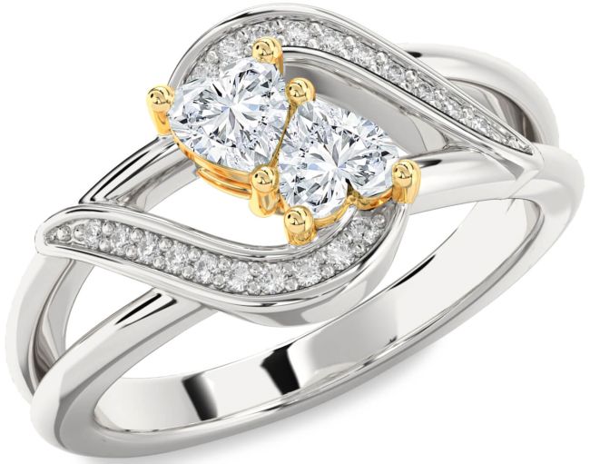 Diamond Silver & 10K gold Two Heart Ring